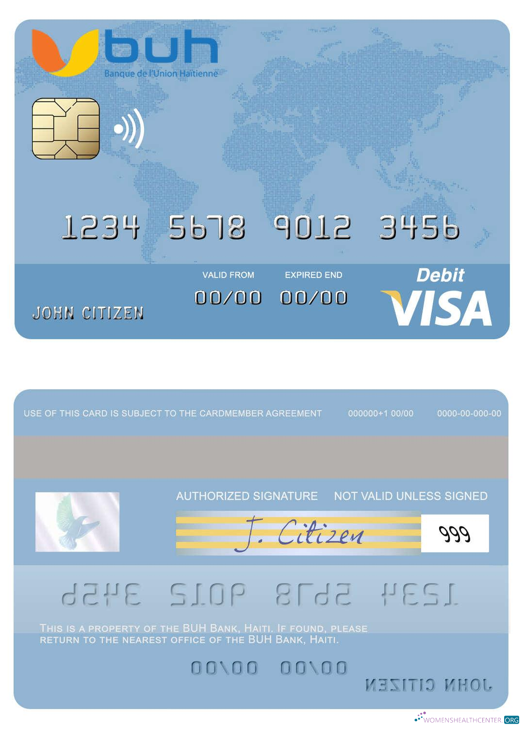 Download Haiti BUH Bank visa debit card Photoshop template